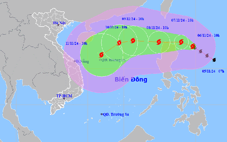 Thời gian và cấp độ bão Yinxing khi vào Biển Đông thành bão số 7