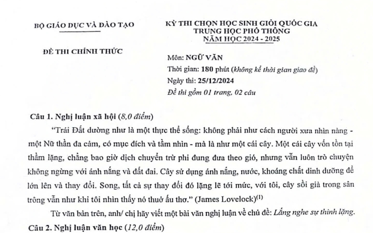 Đề thi học sinh giỏi quốc gia môn ngữ văn: Thiếu sự đột phá