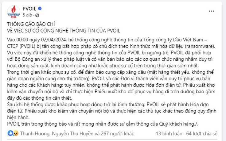 PVOIL bị tấn công mã hóa dữ liệu, Tổng cục Thuế tạm thời đóng kết nối