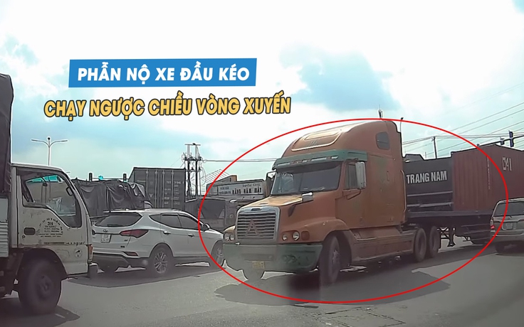 Xe đầu kéo chạy ngược chiều vòng xuyến, tài xế quá xem thường luật