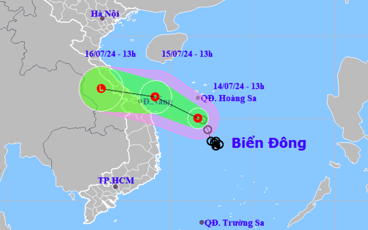 Áp thấp nhiệt đới giật cấp 8 ở Hoàng Sa, hướng vào Quảng Bình - Quảng Ngãi