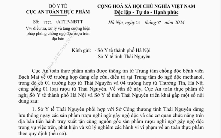 Một loại rượu tại Thái Nguyên bị nghi ngờ gây ngộ độc