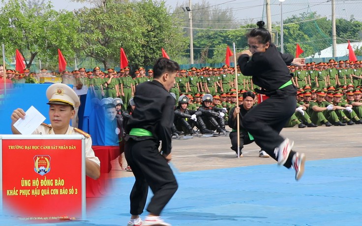 Học viên cảnh sát diễu binh, biểu diễn võ thuật, quyên góp giúp đỡ đồng bào miền Bắc bị bão lũ