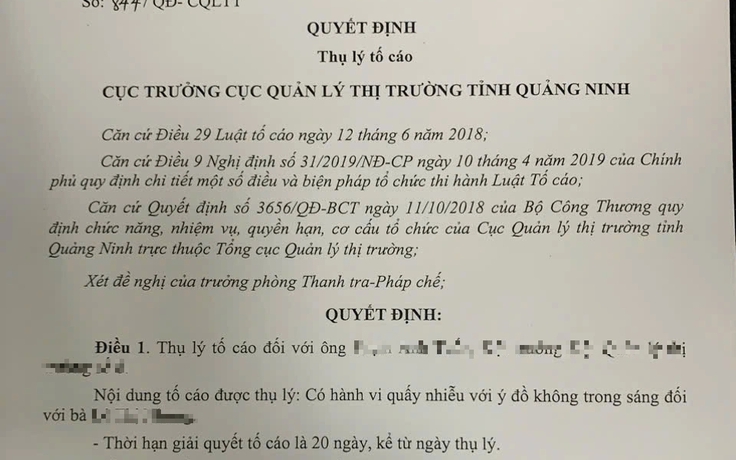 Một phụ nữ tố cán bộ quản lý thị trường có hành vi không trong sáng