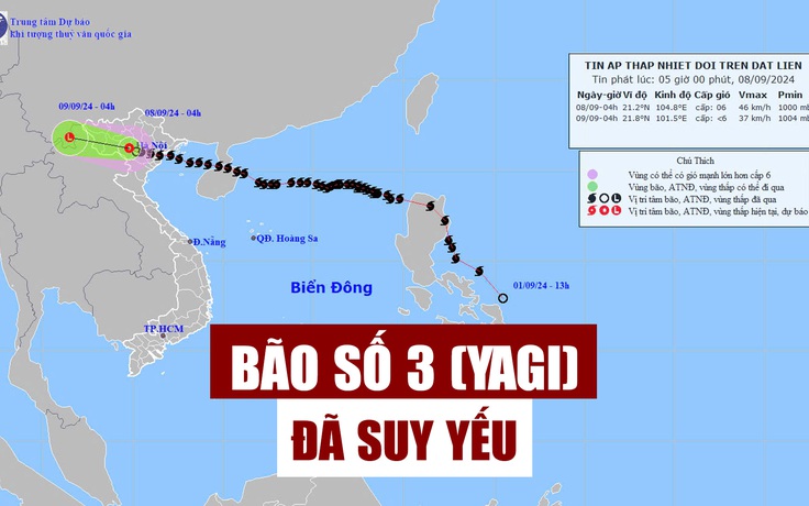 Bão số 3 (Yagi) đã suy yếu thành áp thấp nhiệt đới