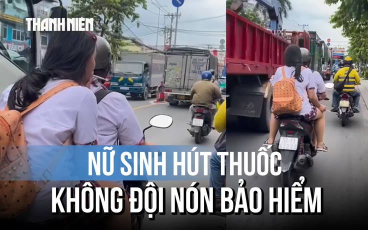 Ngao ngán cảnh nữ sinh hút thuốc, không đội nón bảo hiểm khi chạy xe