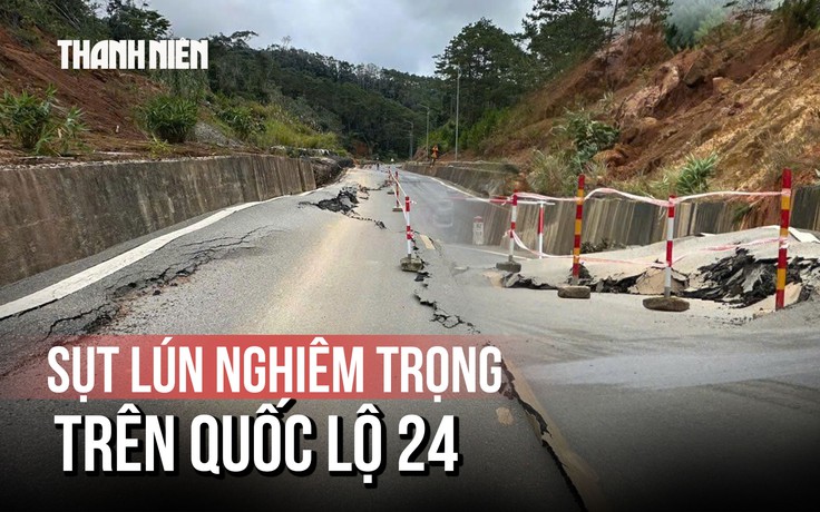 Rùng mình trước đoạn sụt lún trên QL 24, đoạn qua Măng Đen