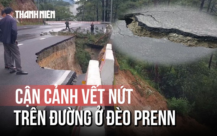 Mưa lớn kéo dài, đèo Prenn xuất hiện vết nứt khổng lồ ăn sâu nửa mặt đường