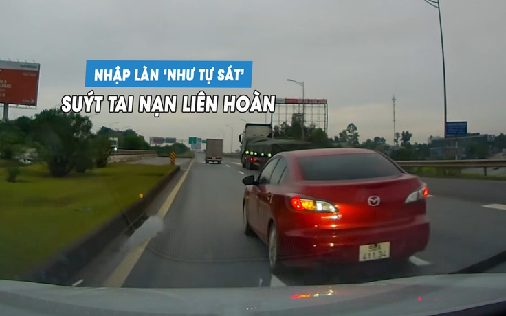 Ô tô con chuyển làn 'như tự sát' trên cao tốc, suýt gây tai nạn liên hoàn
