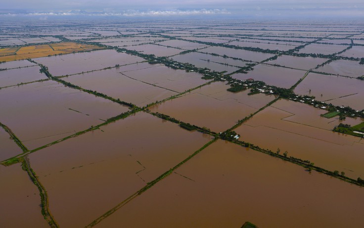 Hình ảnh mùa nước nổi miền Tây nhìn từ trực thăng