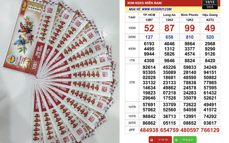 Vé số dãy 999999 trúng xổ số miền Nam ngày 13 tháng 12, nhiều người 'truy tìm'