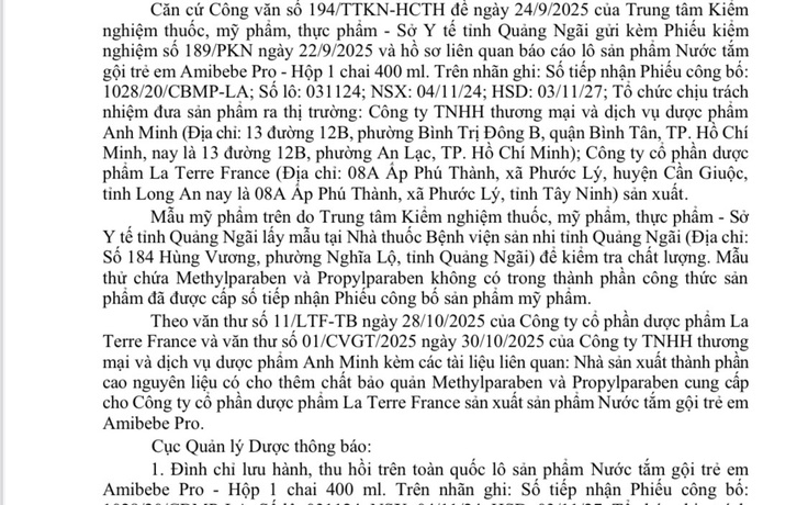 Thu hồi trên toàn quốc lô mỹ phẩm vi phạm chất lượng