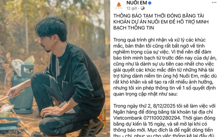 Tạm đóng băng tài khoản dự án 'Nuôi Em'