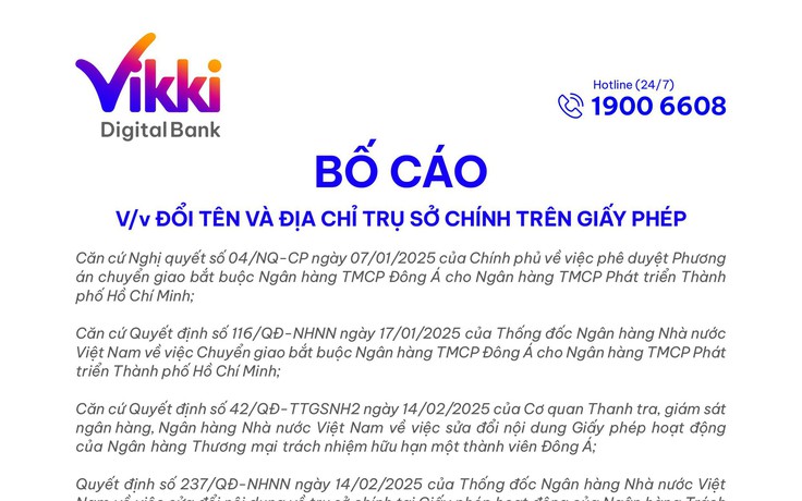 DongA Bank đổi tên thành Ngân hàng Số Vikki