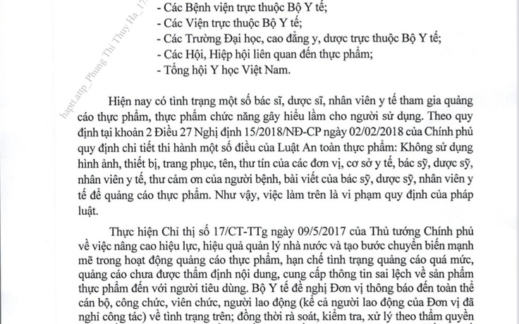 Chấn chỉnh bác sĩ, nhân viên y tế quảng cáo thực phẩm chức năng