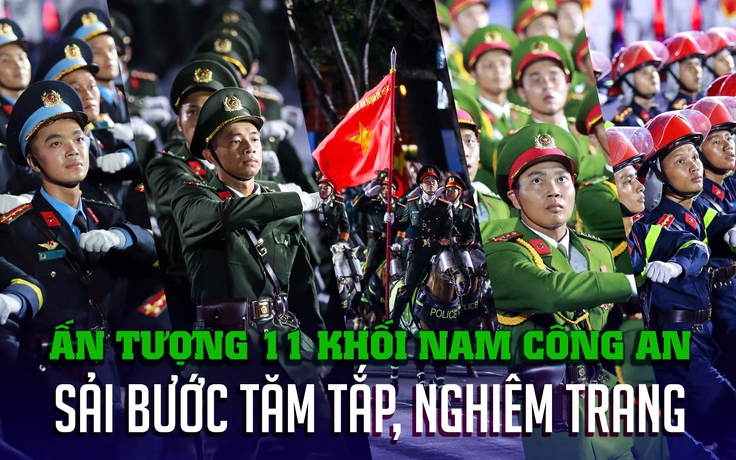 [VIDEO] Ấn tượng khối Công an nhân dân sải bước tăm tắp, nghiêm trang diễu binh ngày 30.4