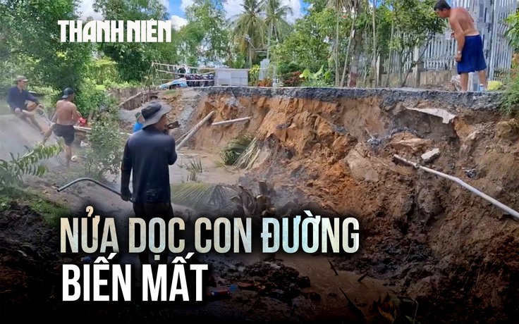 Cận cảnh sạt lở 'nuốt chửng' tuyến đường nông thôn ở Cần Thơ