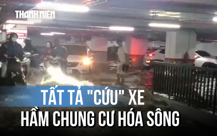 Nước mưa xối vào hầm, cư dân ở Hạ Long tất tả 'giải cứu' xe máy, ô tô