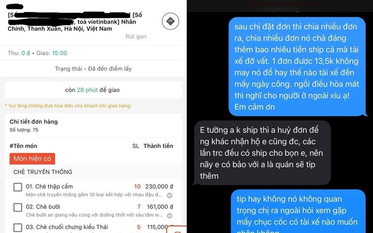 Khách đặt 75 ly chè, shipper kêu khó: Dân mạng tranh cãi nên chia đơn hay không