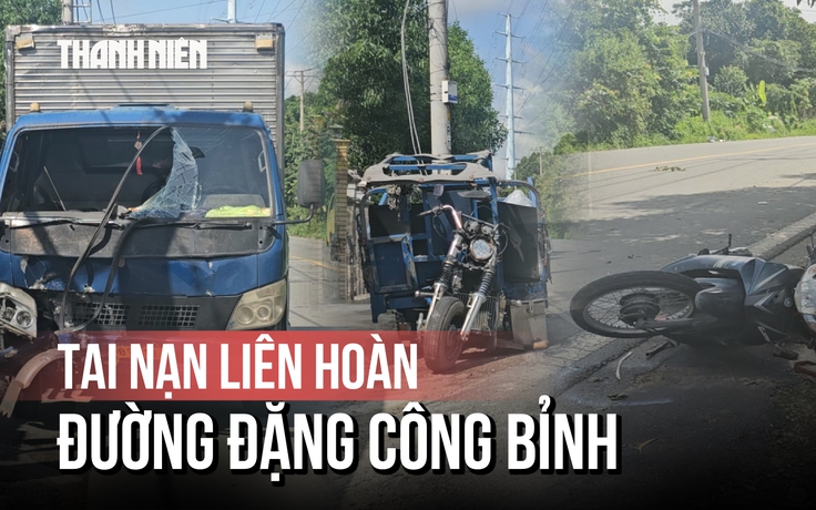 Hai người giao nước đá bị thương nặng sau tai nạn liên hoàn