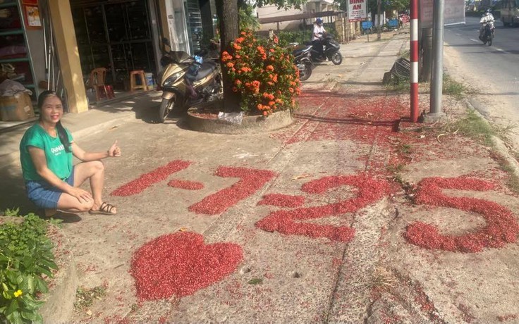 Hoa lộc vừng đỏ rực góc phố, người dân Quảng Trị 'bắt trend' trổ tài xếp hình