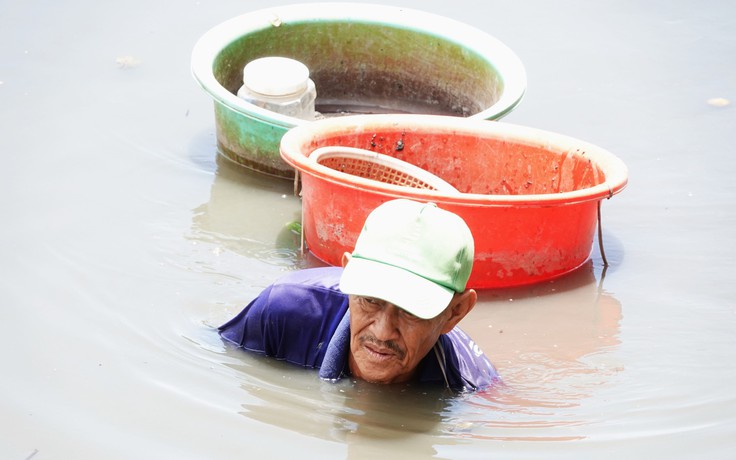 Người miền Tây mưu sinh: Lặn hụp vớt trùn chỉ giữa dòng nước đen ngòm