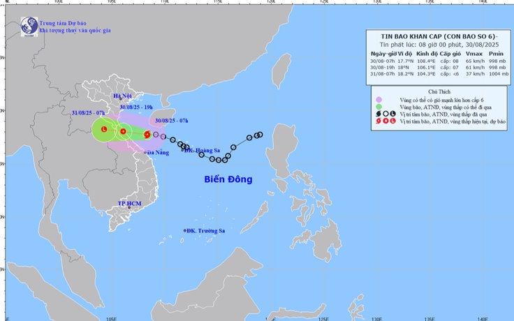 Bão số 6 giật cấp 10, cách Quảng Trị 210 km