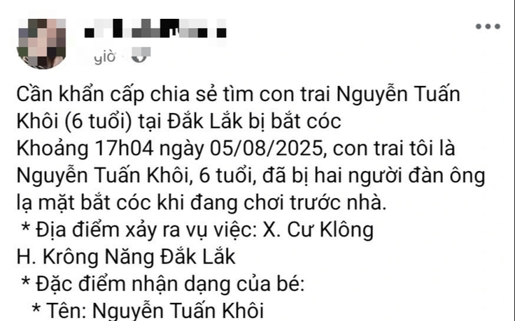 Đăng tin giả tìm con trai bị người lạ bắt cóc