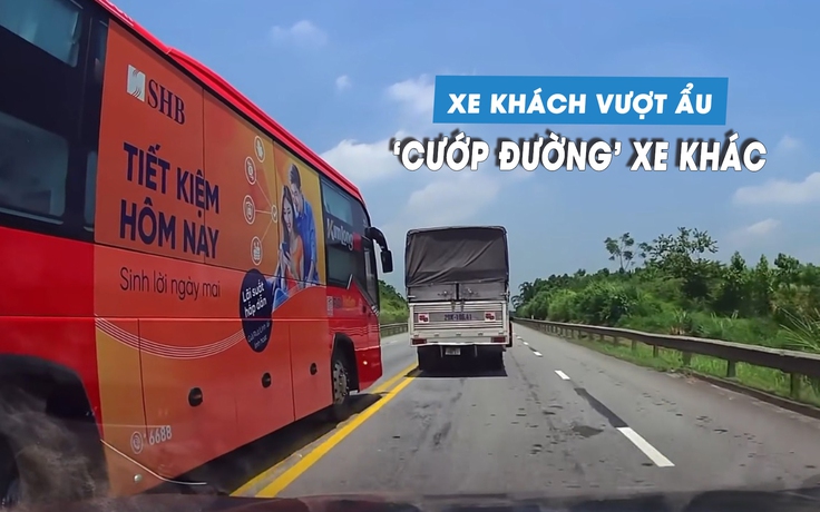Thất kinh xe khách vượt ẩu, tạt đầu 'cướp đường' ô tô con trên cao tốc