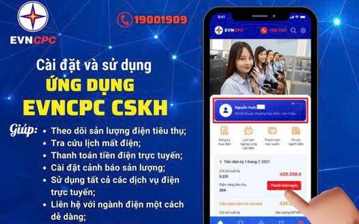 Kiểm soát hóa đơn tiền điện với app EVNCPC CSKH