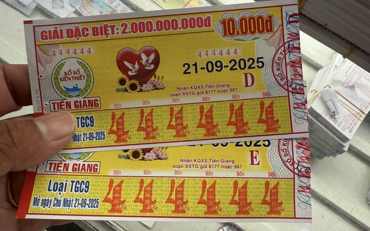 Hiếm gặp: Hai vé số dãy 444444 trúng xổ số miền Nam đài Tiền Giang