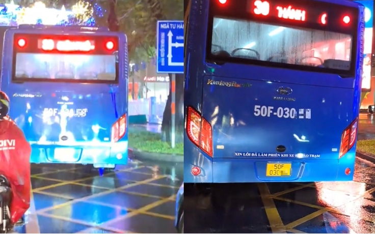 Xe buýt dừng đè vạch mắt võng ở phường Sài Gòn, người dân quay clip báo CSGT