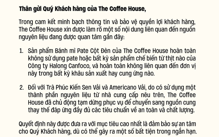 Vụ Công ty Đồ hộp Hạ Long: The Coffee House ra thông báo mới