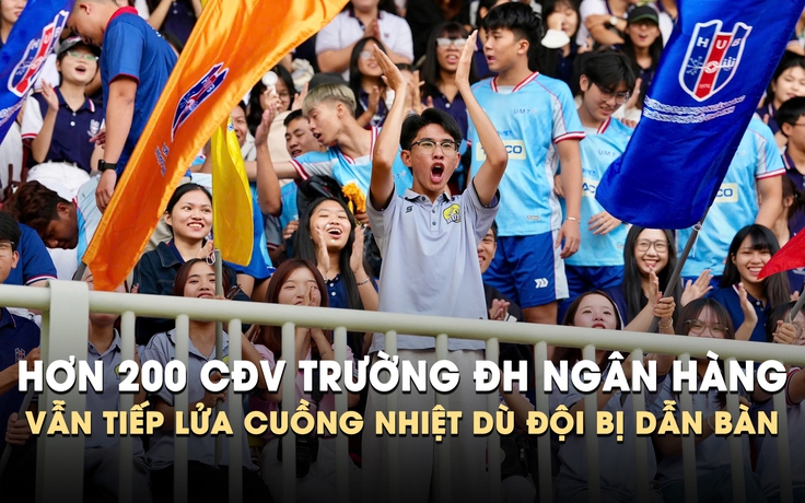 Đội bị dẫn bàn, hơn 200 CĐV Trường ĐH Ngân hàng TP.HCM vẫn tiếp lửa cuồng nhiệt