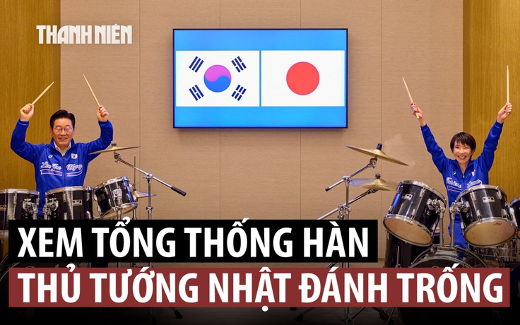 Thủ tướng Nhật Bản cùng Tổng thống Hàn Quốc đệm trống cùng nhau