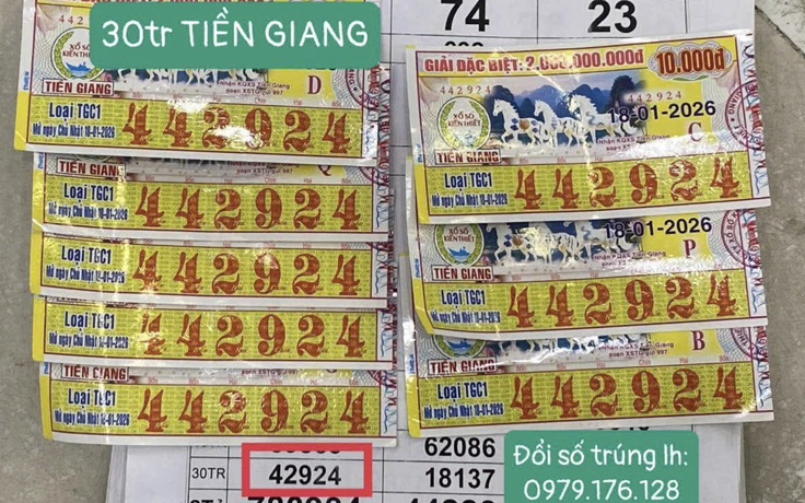 TP.HCM: Vừa xuất hiện vé trúng xổ số miền Nam ngày 18 tháng 1 đài Tiền Giang