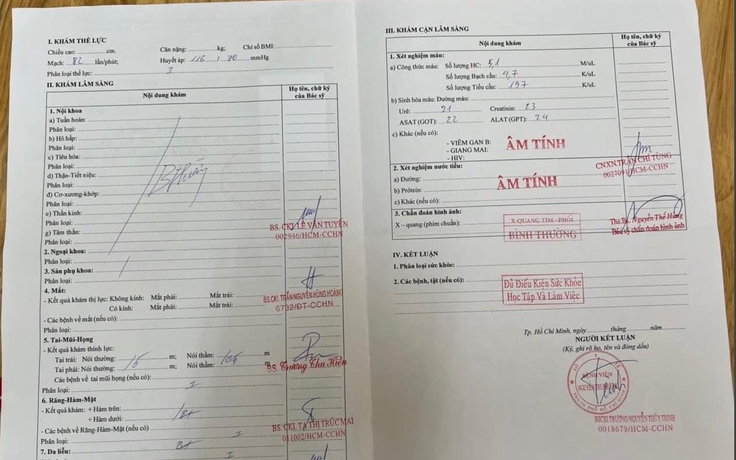 TP.HCM: Phát hiện 2 người sử dụng giấy khám sức khỏe giả