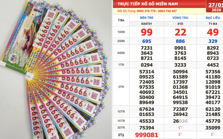 Xổ số miền Nam ngày 27 tháng 1: Truy tìm vé có dãy số đẹp 999999, 222222