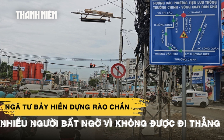 Ngã tư Bảy Hiền dựng rào chắn, nhiều người bất ngờ vì không được đi thẳng