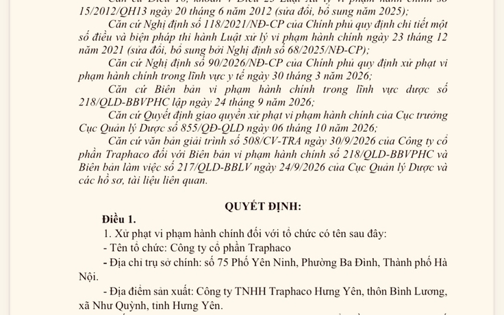 Công ty Traphaco bị phạt 160 triệu do vi phạm hành chính liên quan nhiều lô thuốc