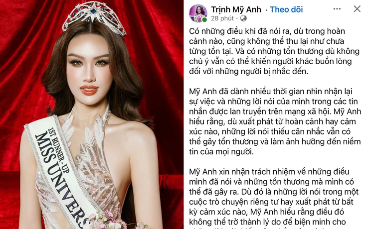 Vụ ồn ào nhóm chat gây xôn xao MXH: Á hậu Trịnh Mỹ Anh xin lỗi