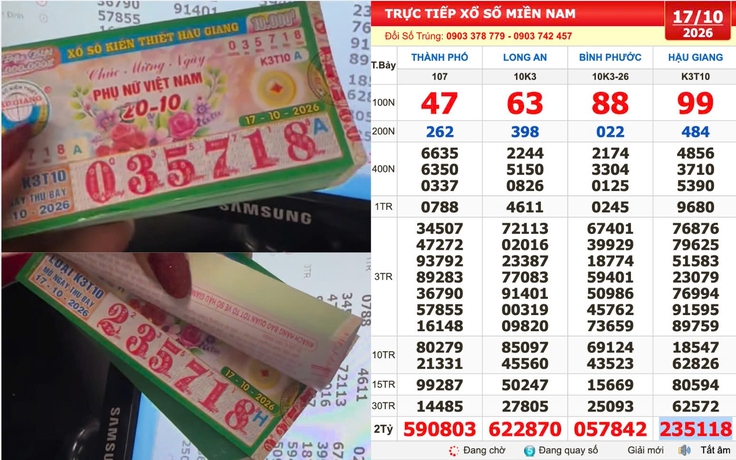Xổ số miền Nam ngày 17 tháng 10: Chi 1,6 triệu mua vé, trúng đài Hậu Giang