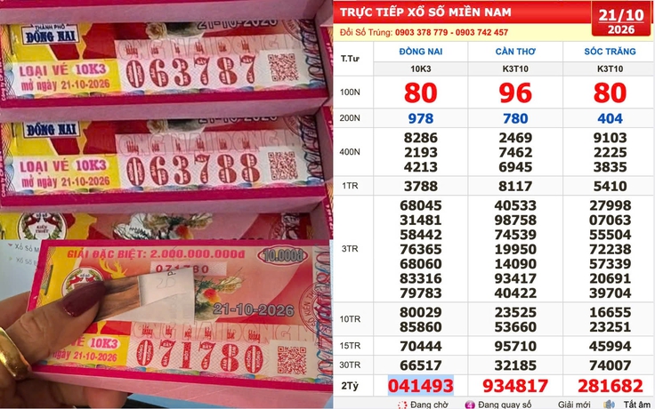 Xổ số miền Nam ngày 21 tháng 10: Đại lý tìm khách trúng đài Đồng Nai