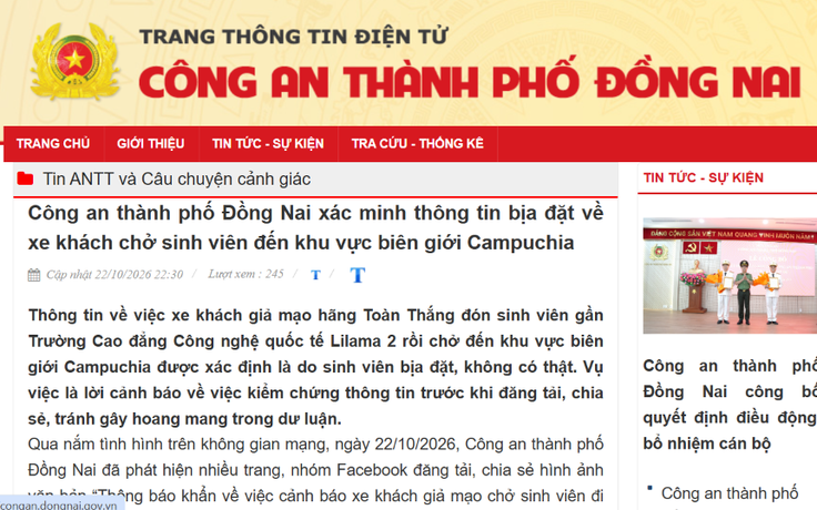 Vụ 'sinh viên đón xe đi Vũng Tàu bị chở tới biên giới Campuchia' là chuyện bịa đặt