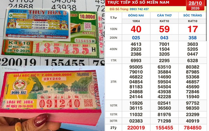 Xổ số miền Nam ngày 28 tháng 10: Mua nguyên cây vé, trúng đài Đồng Nai