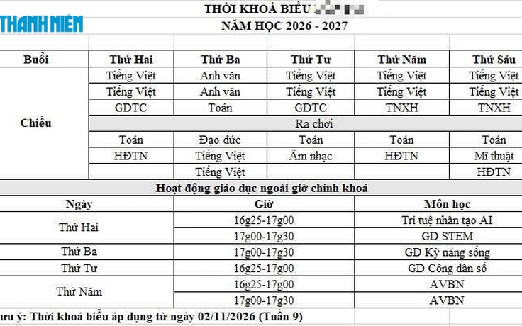Trường TP.HCM đổi thời khóa biểu, môn liên kết xếp cuối, nghỉ thứ bảy