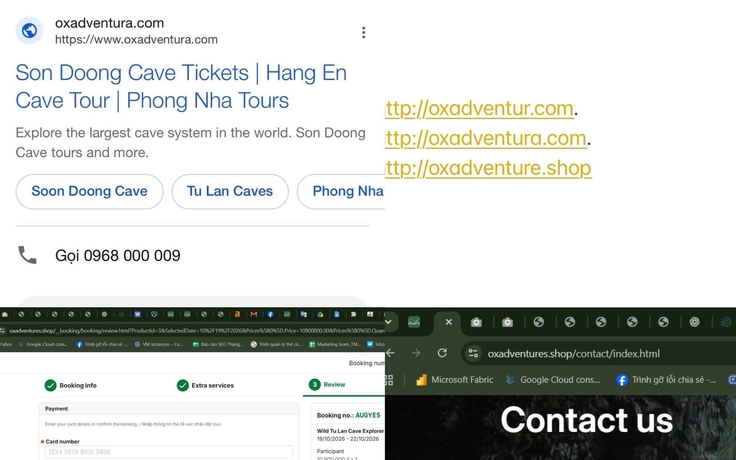 Cảnh báo website giả mạo Oxalis để lừa đảo bán tour Sơn Đoòng