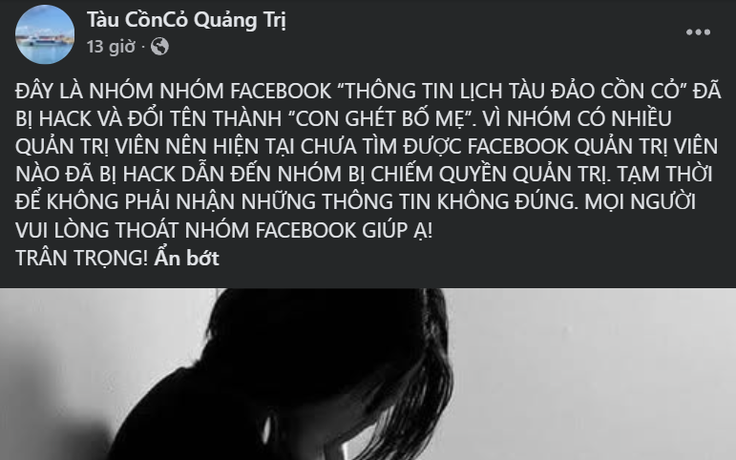 Nhóm thông báo lịch trình đi đảo Cồn Cỏ bị đổi tên thành 'Con ghét bố mẹ'