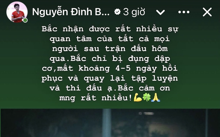 Đình Bắc bị đụng dập cơ phút 90+5 trận CLB CAHN thắng tại Singapore, HLV Polking phải tính toán