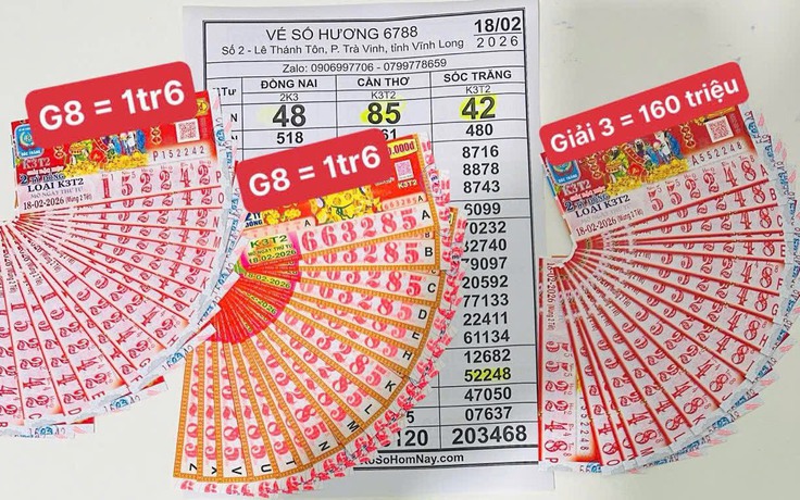 Xổ số miền Nam ngày 18 tháng 2: Bất ngờ vé trúng đài Cần Thơ mùng 2